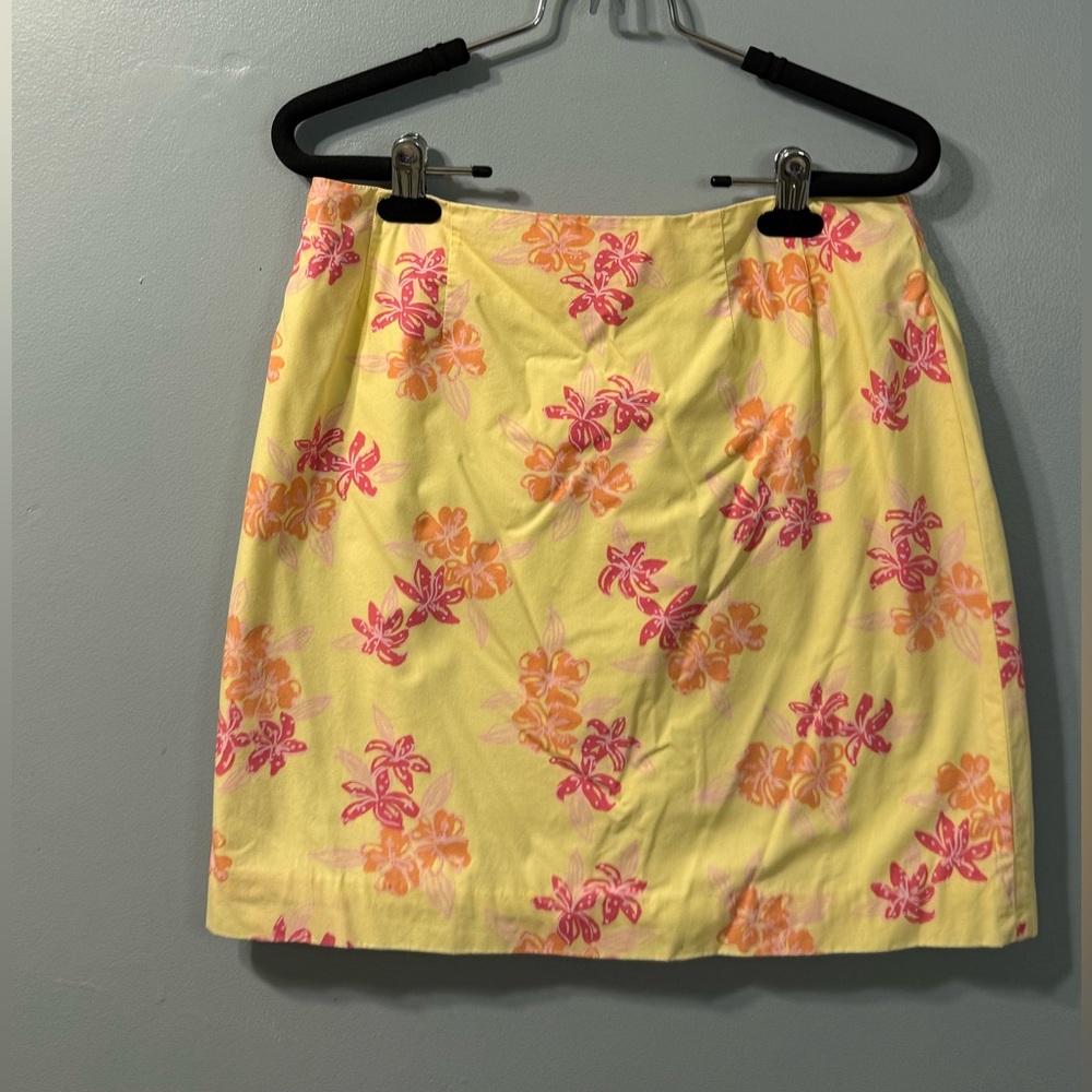 Vintage Lilly Pulitzer Floral Yellow Pink Skirt Womens 4P Mini A-Line Cotton